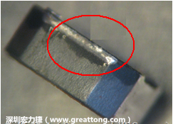 使用錫(Sn)鍍層的電源電感器(Power Inductors)，經(jīng)過推力測(cè)試后，其焊點(diǎn)還保留在零件的端點(diǎn)上，所以推力比較高。