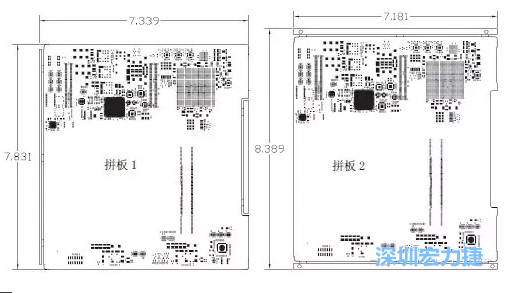 如圖11所示在兩種拼板中PCB單元的邊條位置不同，拼板1中邊條在長邊方向，而拼板2中邊條在短邊方向-深圳宏力捷