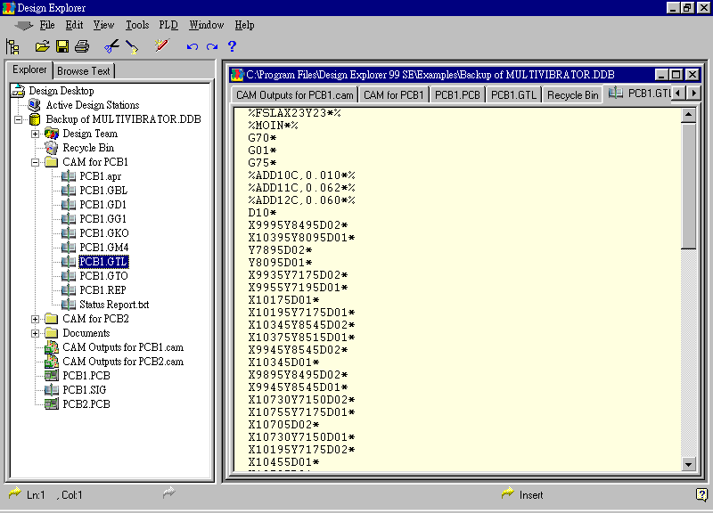 要檢查各Gerber輸出文件，則在瀏覽器中打開CAM Output for PCB1，即可看到一系列Gerber輸出文件。