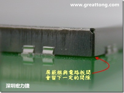 使用屏蔽夾 (shielding clip)會(huì)在屏蔽罩(shielding can)與電路板之間形成一縫隙，這道縫隙可能會(huì)高達(dá)1.0mm