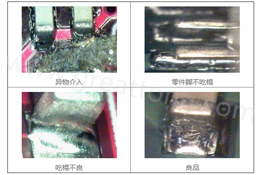 300X顯微鏡主要檢測(cè)這些PCBA加工問題：異物介入、零件腳不吃錫、 吃錫不良。
