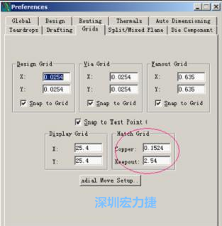  改銅皮的填充網(wǎng)格Global→Design Units，填充方向Drafting→Direction；Hatch Grid中Copper此數(shù)值為大銅箔中所填充的線條中心到中心的距離。