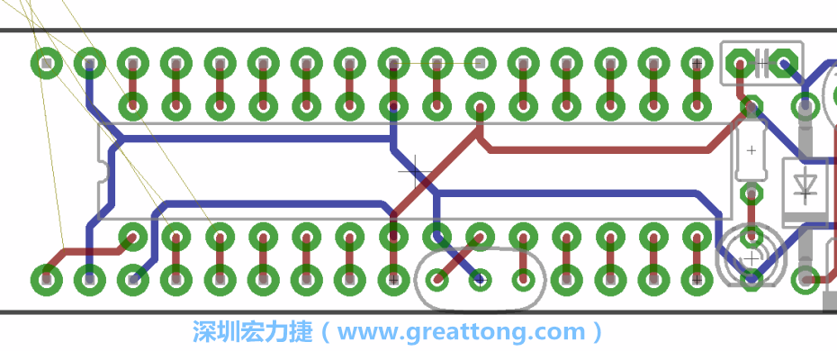 如果可以的話盡量讓接地線保持在電路板的背面，這樣它們就可以在可能范圍內(nèi)和最大的接地面連結(jié)在一起。