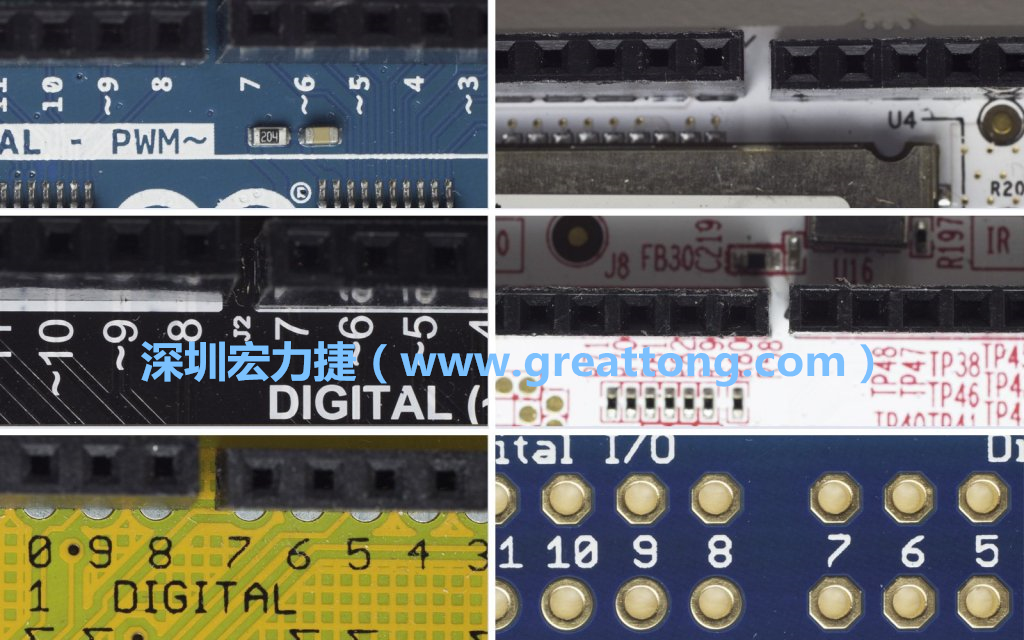 各種不同尺寸的Arduino上第7、8腳位的間距。