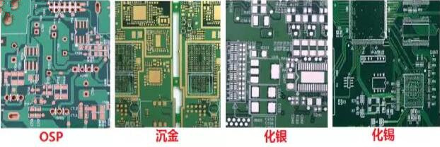 表面工藝分：熱風整平，沉金， 化銀， 化錫， OSP 等幾種表面工藝