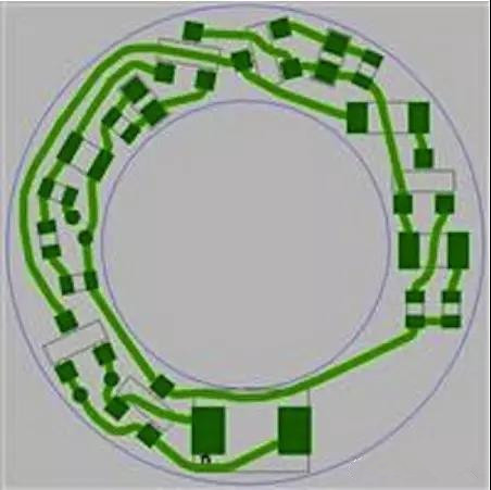 圖6：PCB布線例子：(a)拓撲式自動布線器(完成了100%導(dǎo)線的布線)；